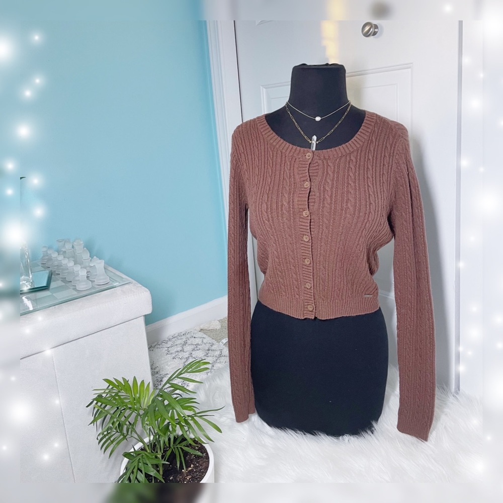 Cropped Brown Hollister Cableknit Sweater